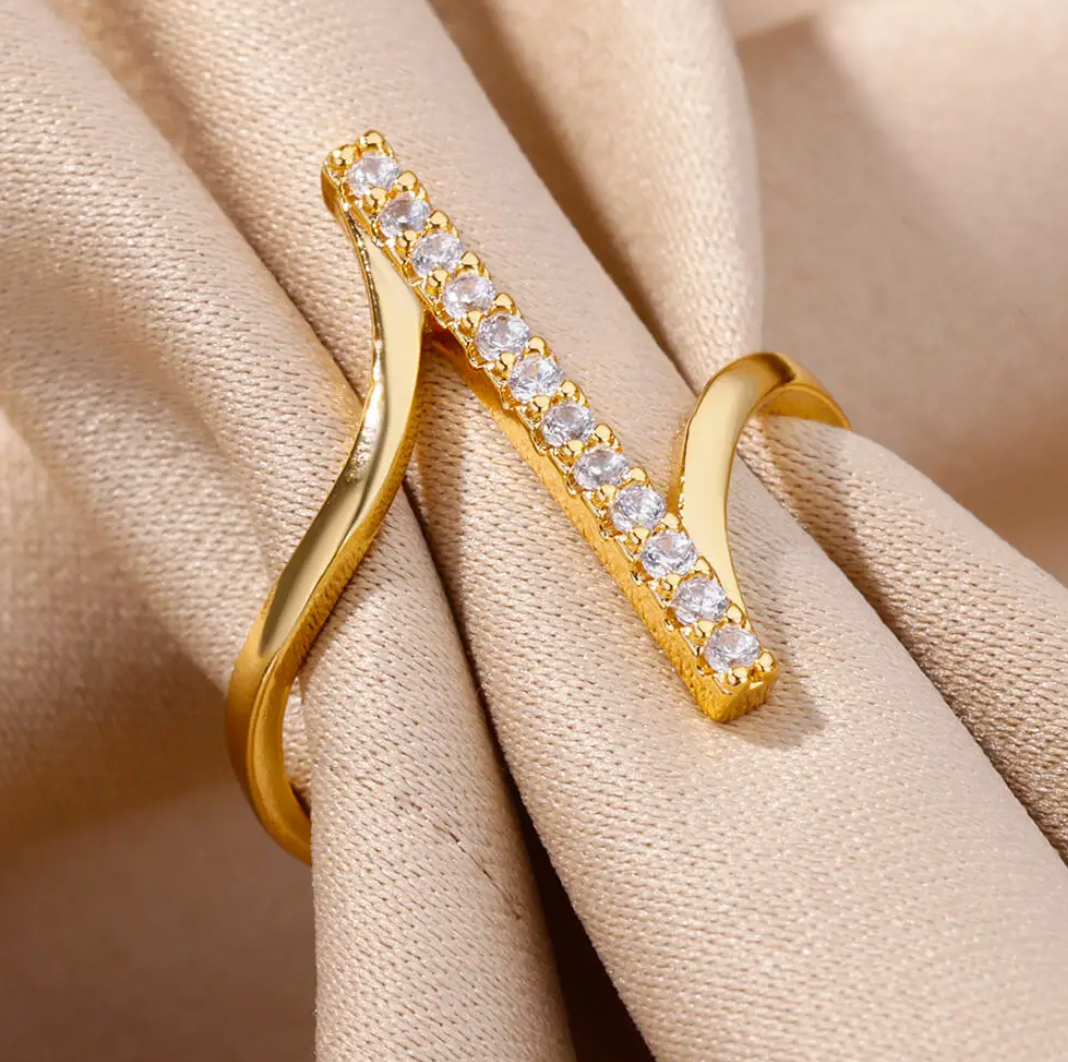 Gold-Plated Life Line Ring with Zirconia Accents