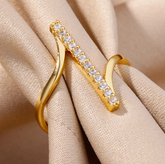 Gold-Plated Life Line Ring with Zirconia Accents