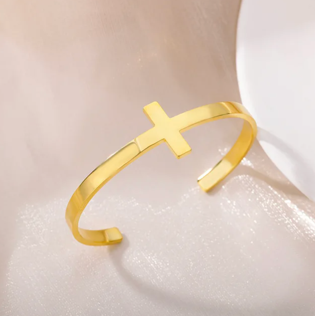 Gold-Plated Thick Cross-Shaped Bracelet