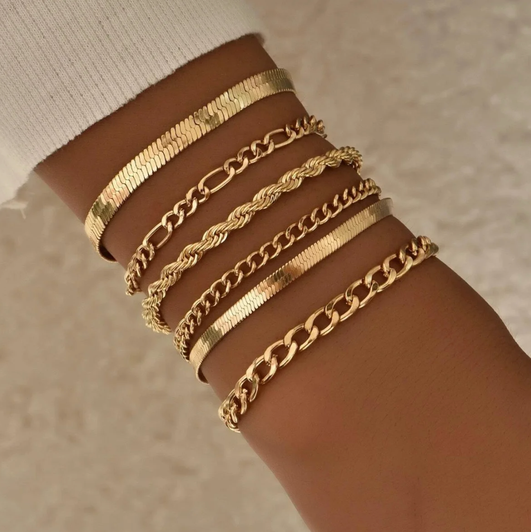 Set of Gold-Tone Bracelets with Different Chain Styles