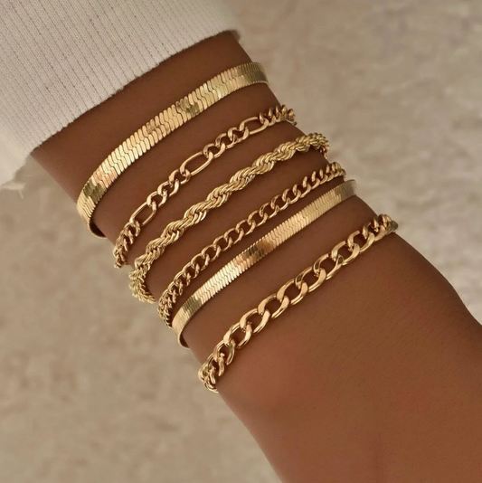 Set of Gold-Tone Bracelets with Different Chain Styles
