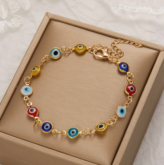 Multicolored Gold-Tone Evil Eye Bracelet