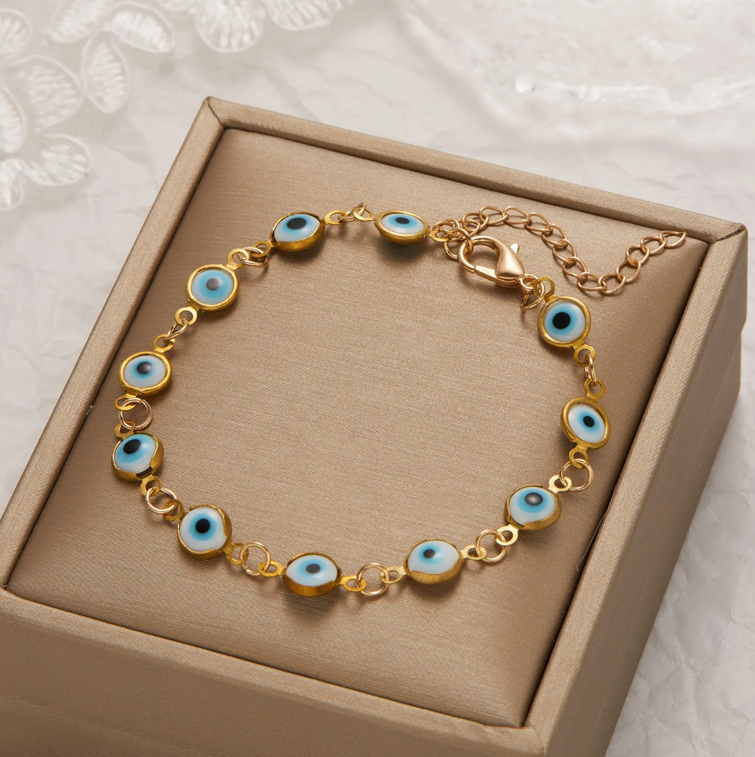 Gold-Plated Bracelet with Turquoise Evil Eye