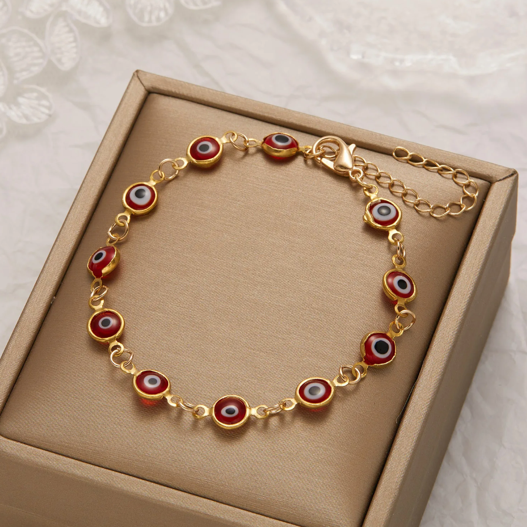 Gold-Plated Red Evil Eye Bracelet