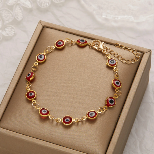 Gold-Plated Red Evil Eye Bracelet