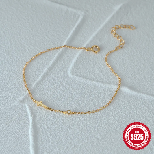 Fine Gold-Plated Bracelet with Cross and Zirconia Eye