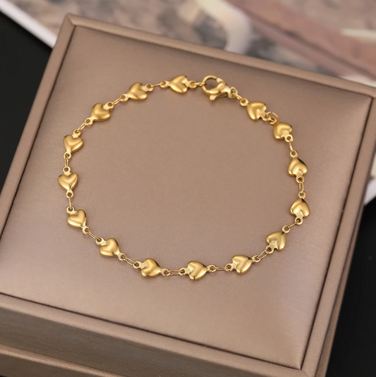 Gold-Plated Bracelet with Multiple Small Hearts