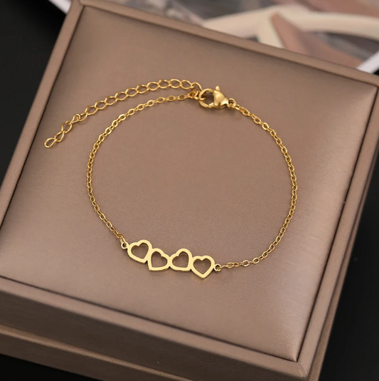 Gold-Plated Bracelet with 4 Hearts