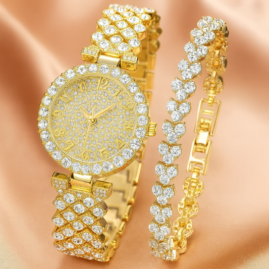 Luxe Radiance Watch and Bracelet Set | Gold-Tone