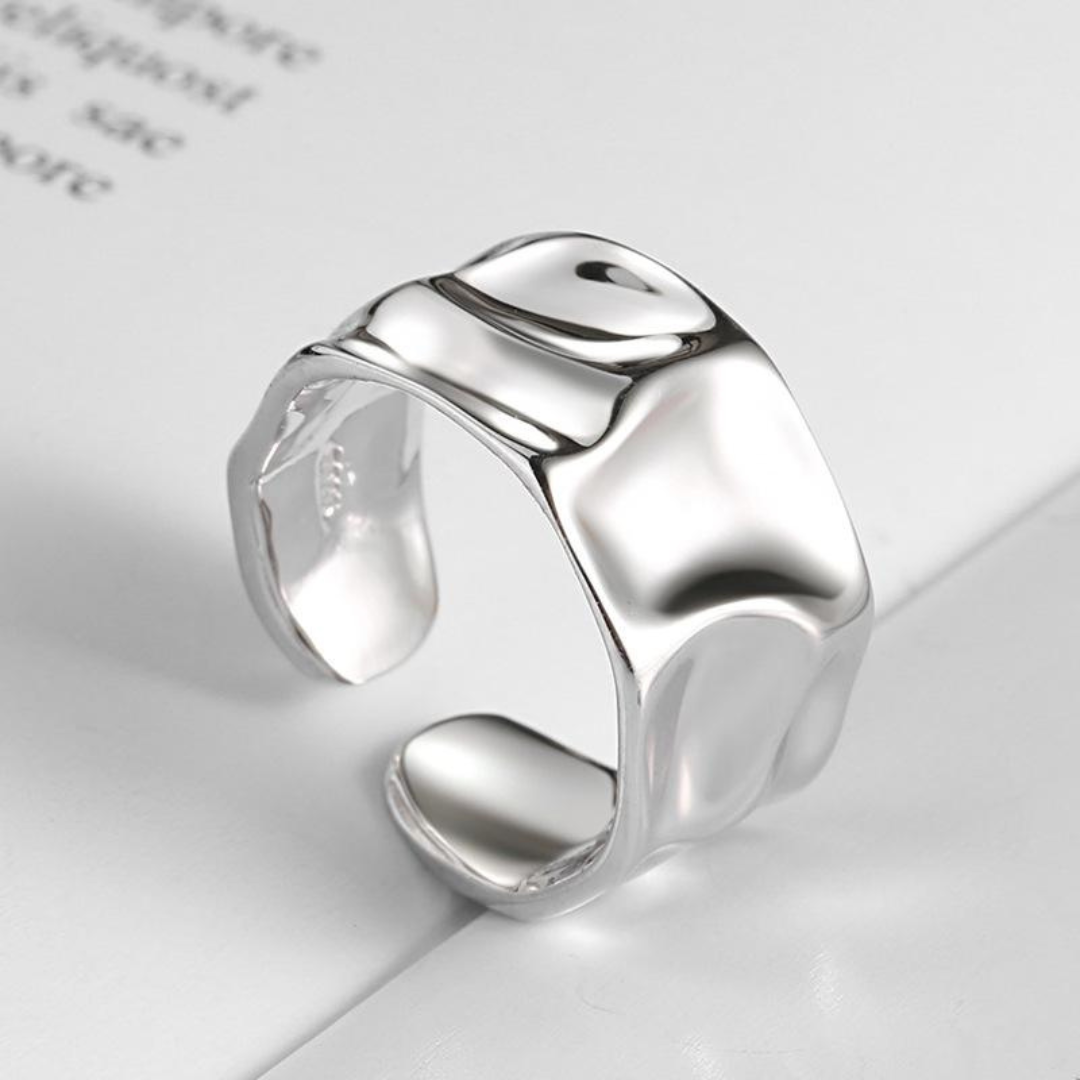 Asymmetric wide 925 silver ring