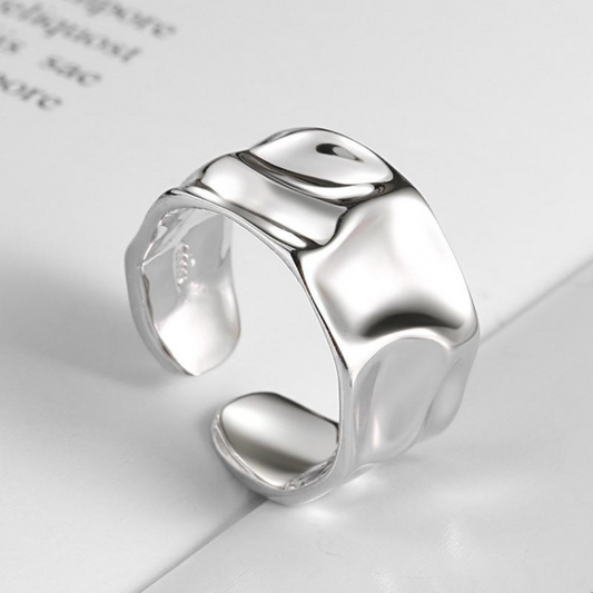 Asymmetric wide 925 silver ring