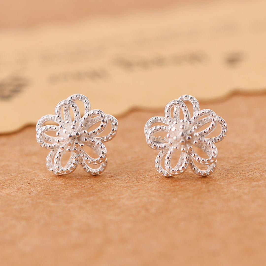 925 silver fine 5-petal flower earrings