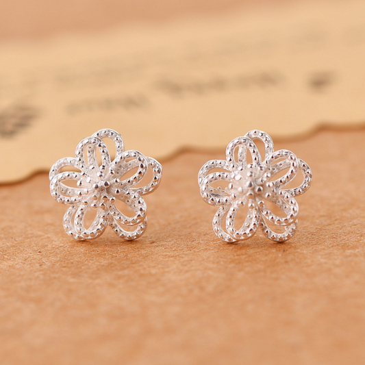 925 silver fine 5-petal flower earrings