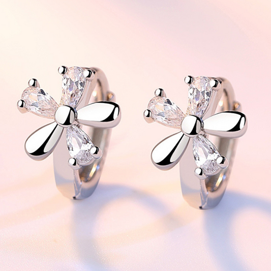 925 silver floral earrings with silver zirconias