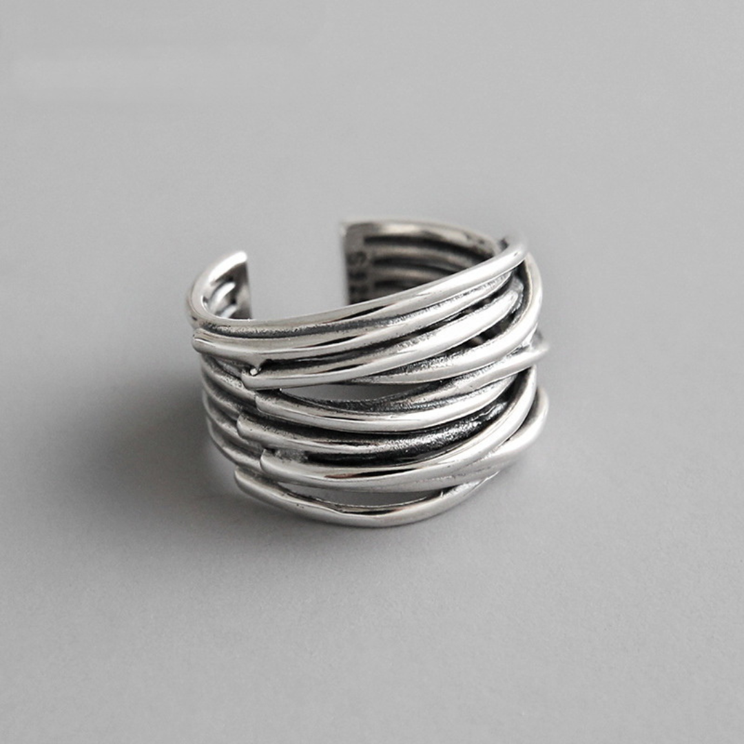 Wide adjustable modernist design ring in 925 silver