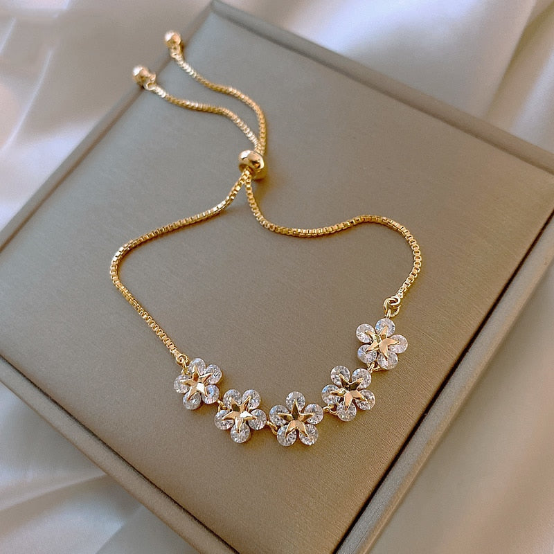 Gold-Tone Crystal Floral Bracelet