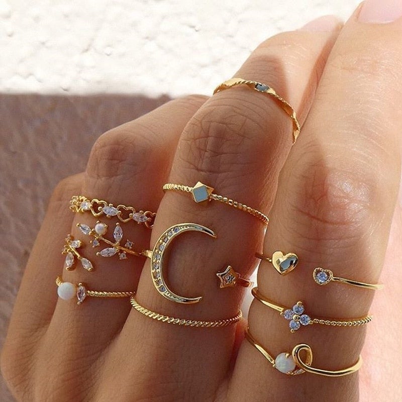 Pack 10 Bohemian Rings in Silver and Gold-Tone Baths