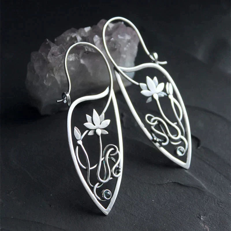 Silver Lotus Flower Earrings