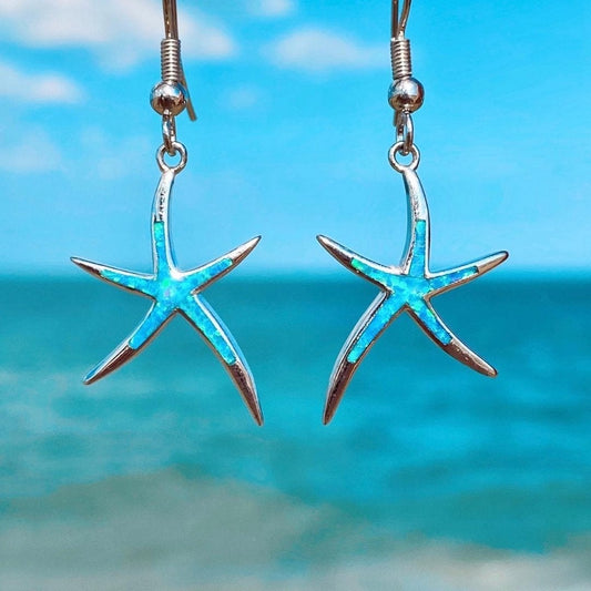 Silver and Opal Starfish Earrings