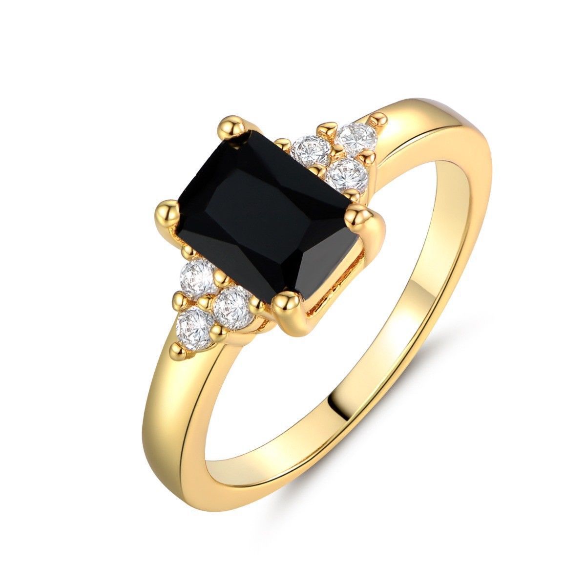 Black Spinel Baguette Ring | Gold-Tone