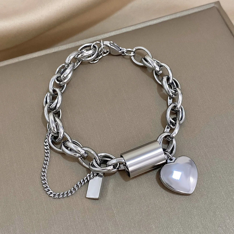 Heartened Thick Bracelet | White Gold-Tone