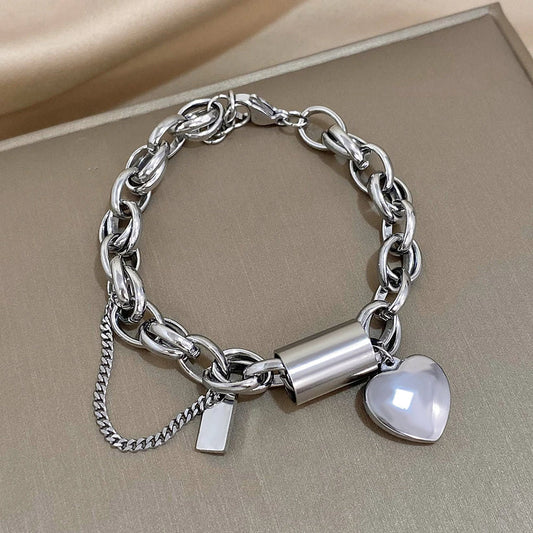 Heartened Thick Bracelet | White Gold-Tone