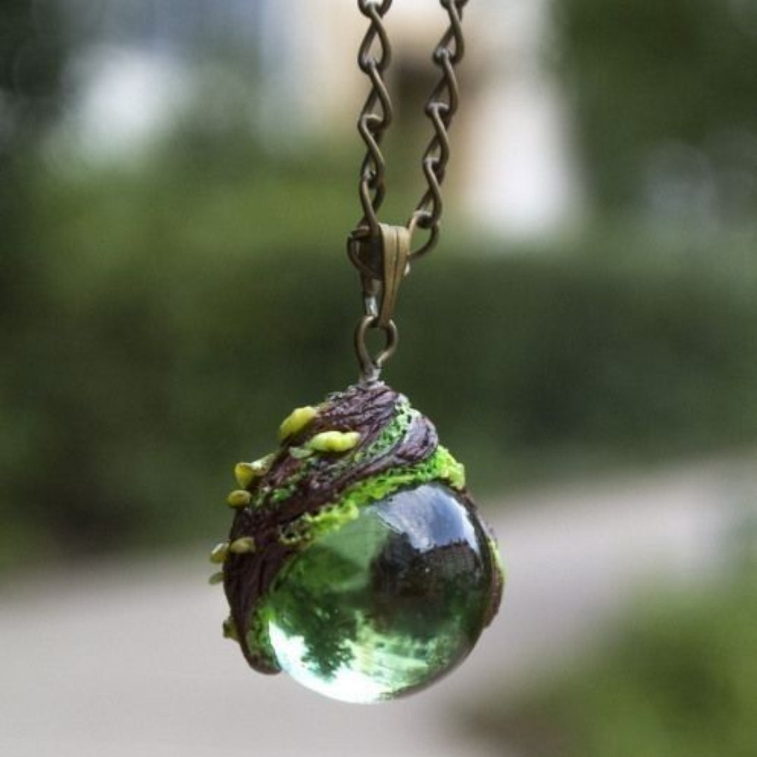Natural green glass necklace