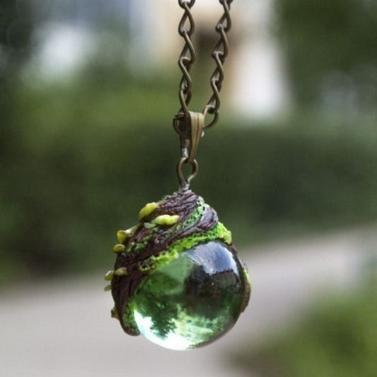 Natural green glass necklace
