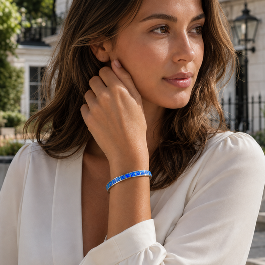 Blue Opal and Silver-Tone Bracelet