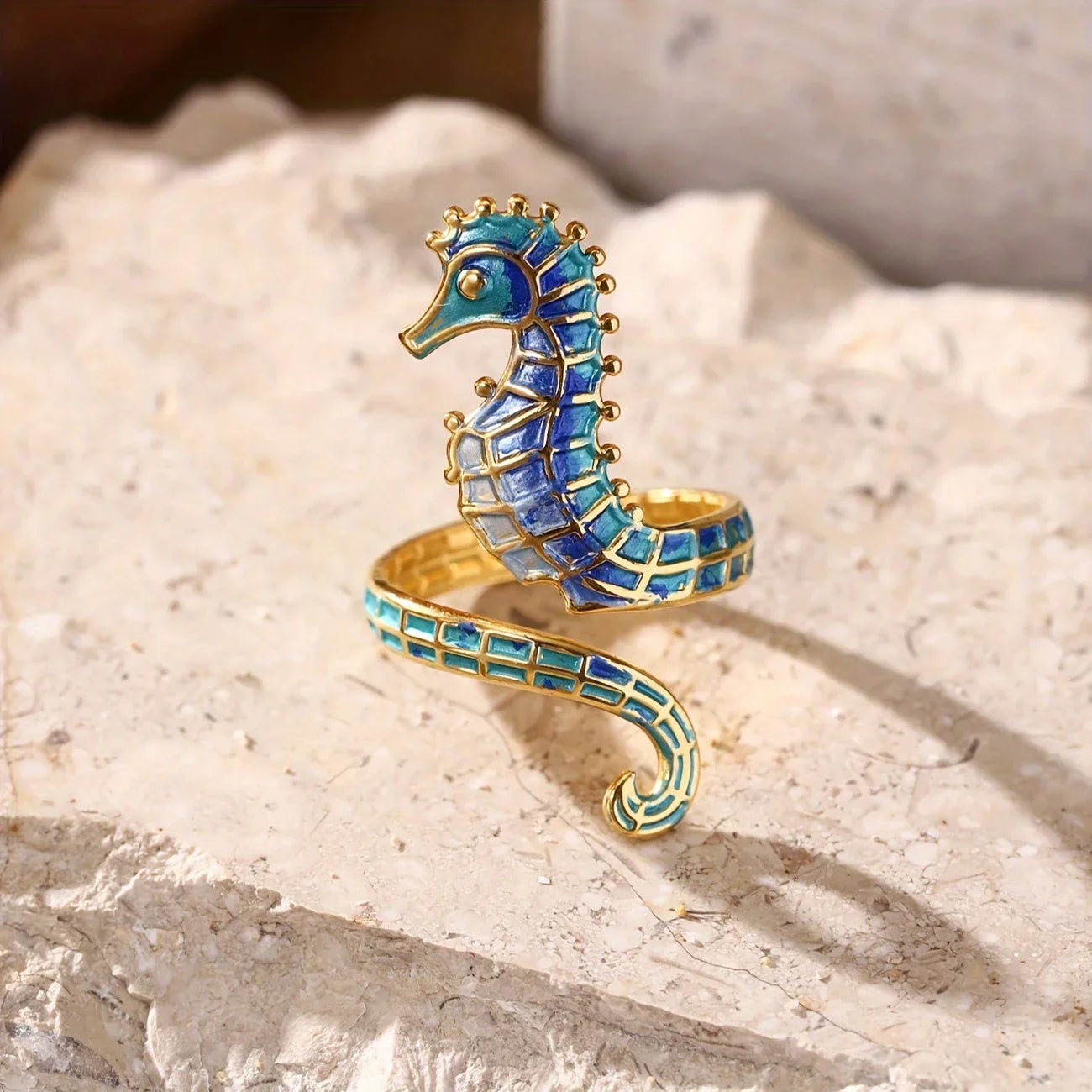 Adjustable Hippocampus Ring Bohemian Style