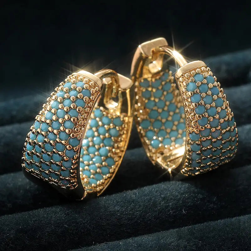 Turquoise Bead Hoop Earrings in Gold-Tone Tone | Gold-Tone
