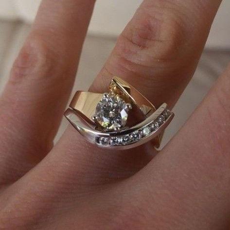 Vintage Gold-Tone and Irregular Zirconia Silver and Gold-Tone Ring