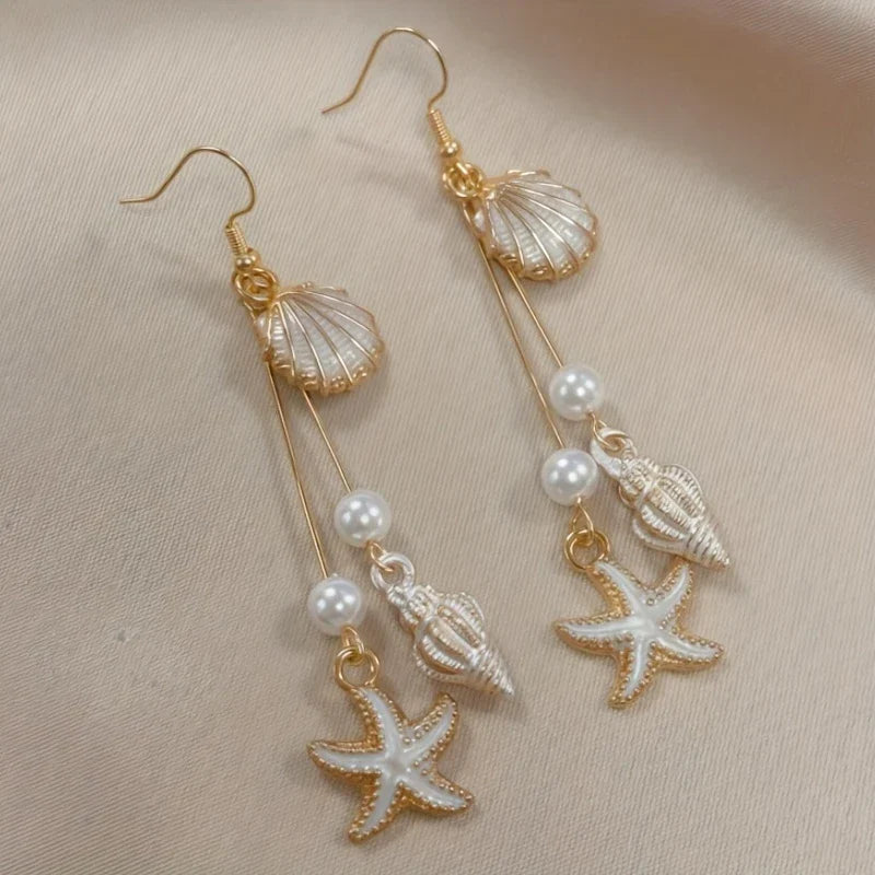 Elegant Shell Star and Sea Snail Earrings