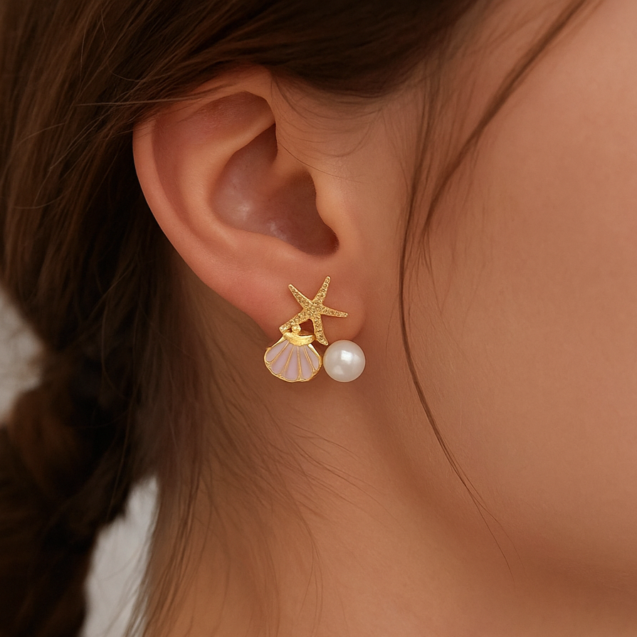 Waterproof Design Starfish and Shell Earrings