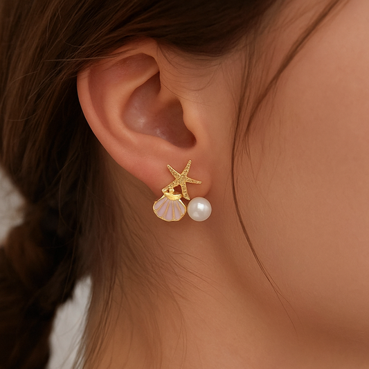 Waterproof Design Starfish and Shell Earrings