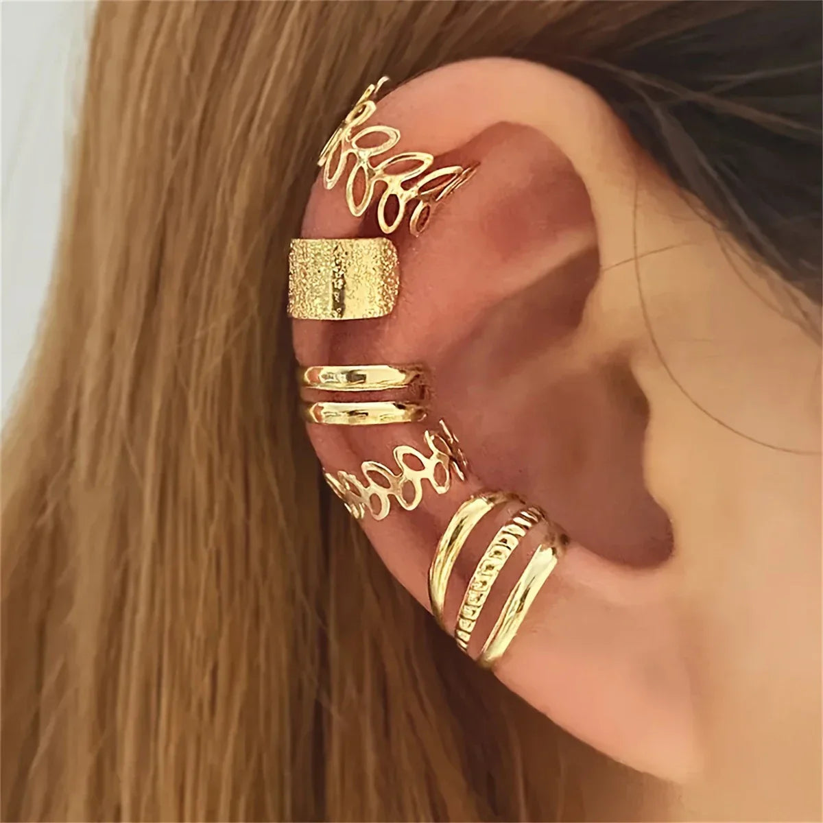 Set of 5 Elegant Gold-Tone Earrings