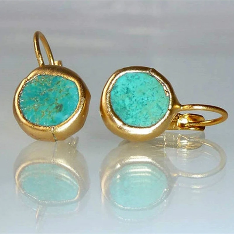 Gold-Tone Earrings with Turquoise Stone