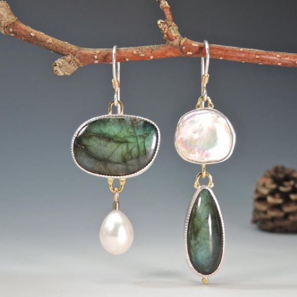 Vintage Natural Stone Silver Earrings