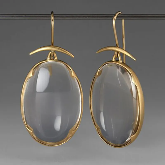 Vintage Grey Crystal Earrings in Gold-Tone