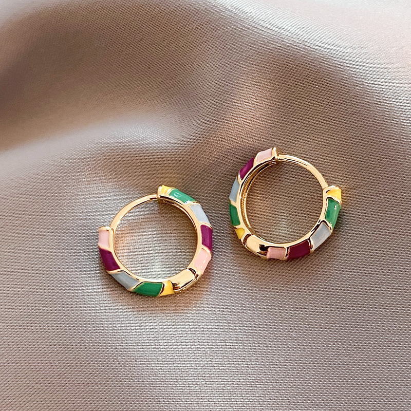 Elegant Gold-Tone Earrings with Multicolor Enamel