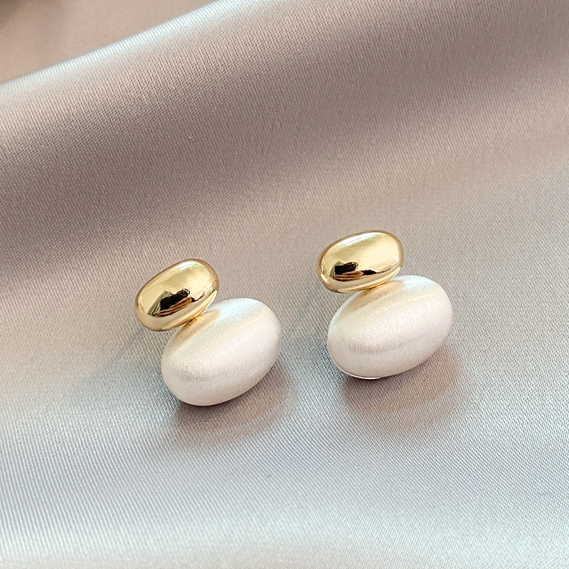 Gold-Tone Oval Pearl Earrings