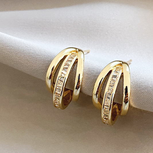 Elegant Three Gold-Plated Hoop Earrings