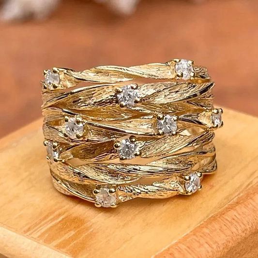 Vintage Ring with Gold-Tone Zirconites
