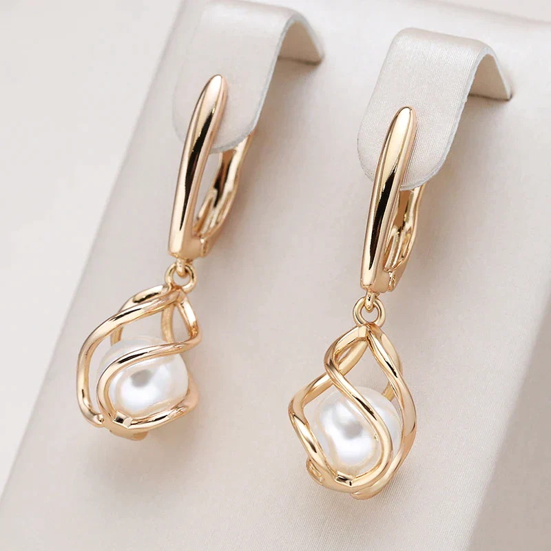 Elegant Gold-Tone Pearl Earrings