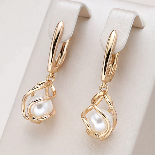 Elegant Gold-Tone Pearl Earrings