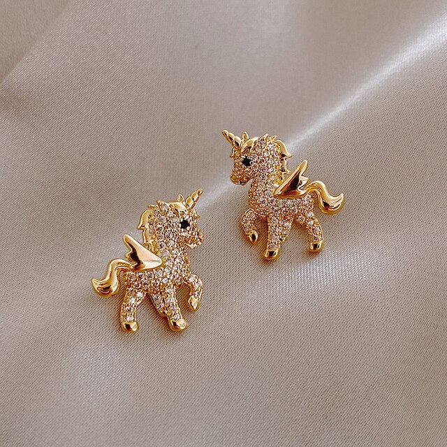Bright Gold-Tone Unicorn Earrings