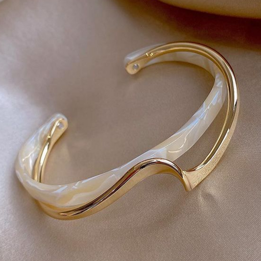 Elegant Bracelet with White Opal and Gold-Tone Plating