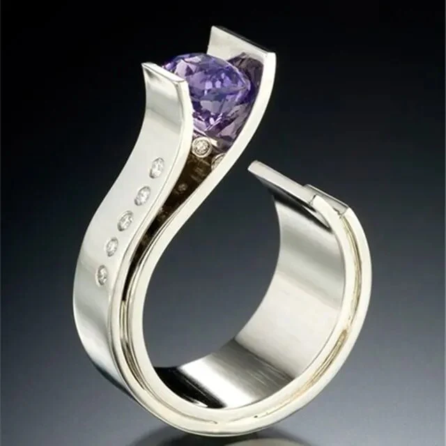 Vintage Silver Purple Crystal Ring