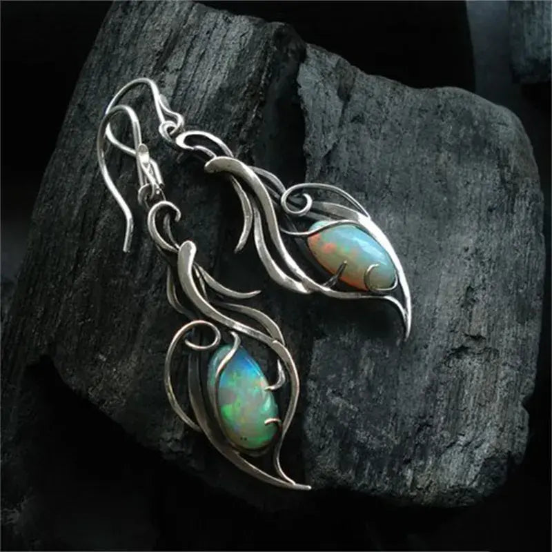 Vintage Blue Opal Silver-Tone Earrings