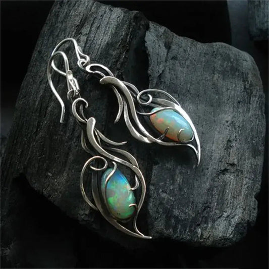 Vintage Blue Opal Silver-Tone Earrings